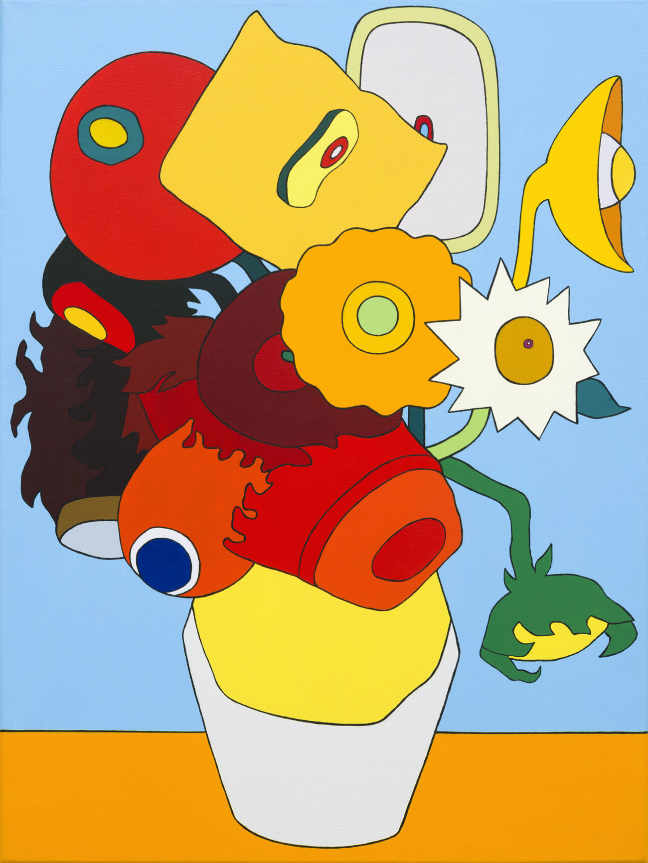 Wouter van Driessen - Twaalf zonnebloemen in een vaas I acrylverf op linnen, 76 x 55, cm, 2014