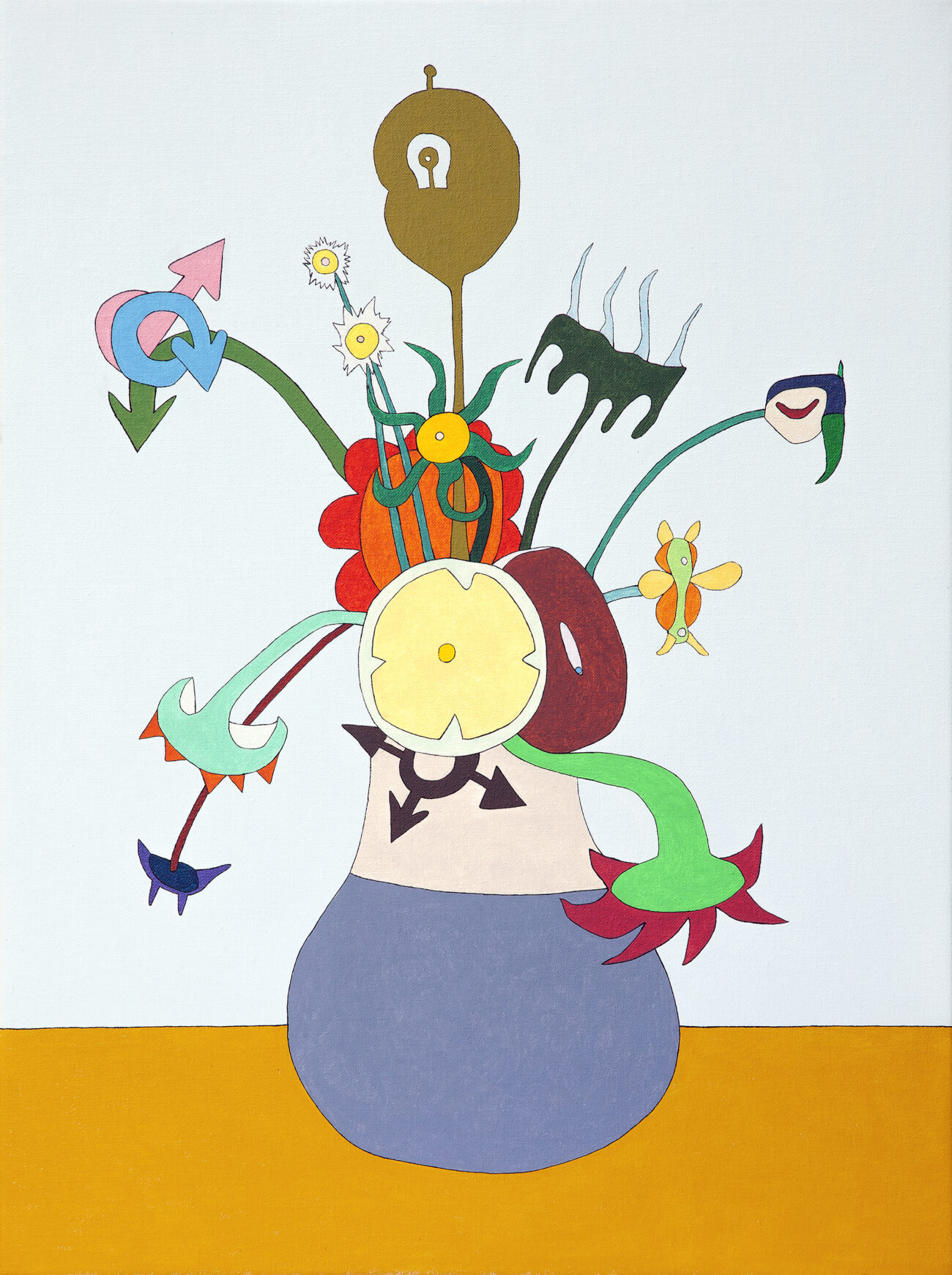 Wouter van Riessen - Vijftien zonnebloemen in een vaas XXVIII acrylverf op linnen, 56 x 42 cm, 2022